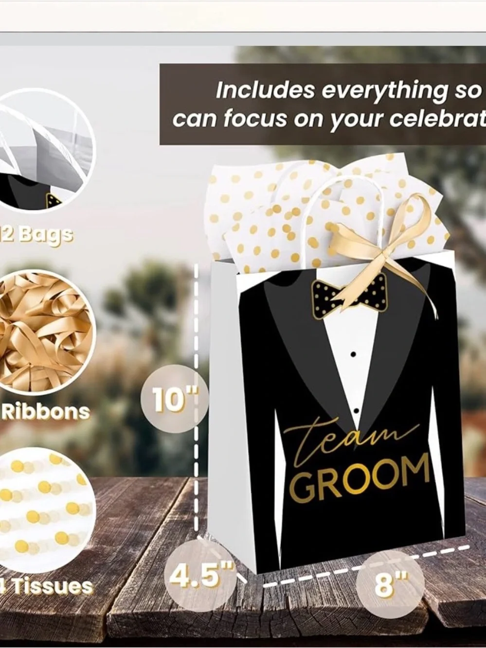 Team Bride and Team Groom Party Favor Gift Bags - Gold & Black